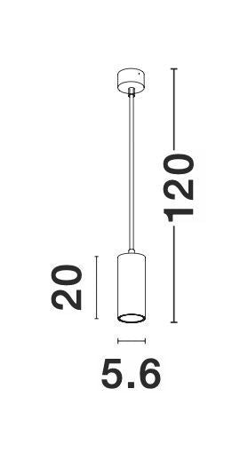Schéma technique coté avec hauteur totale 120 et diamètre 5.6 centimètres.