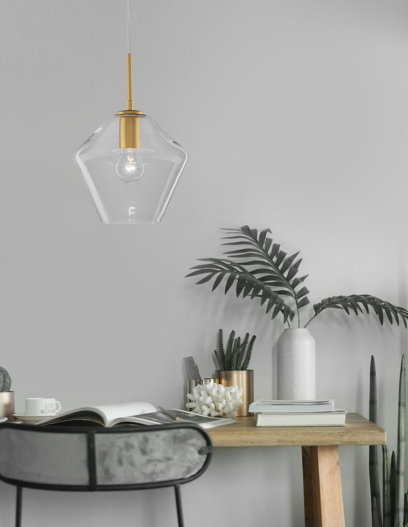 Suspension Prisma dorée, verre, H 122 cm