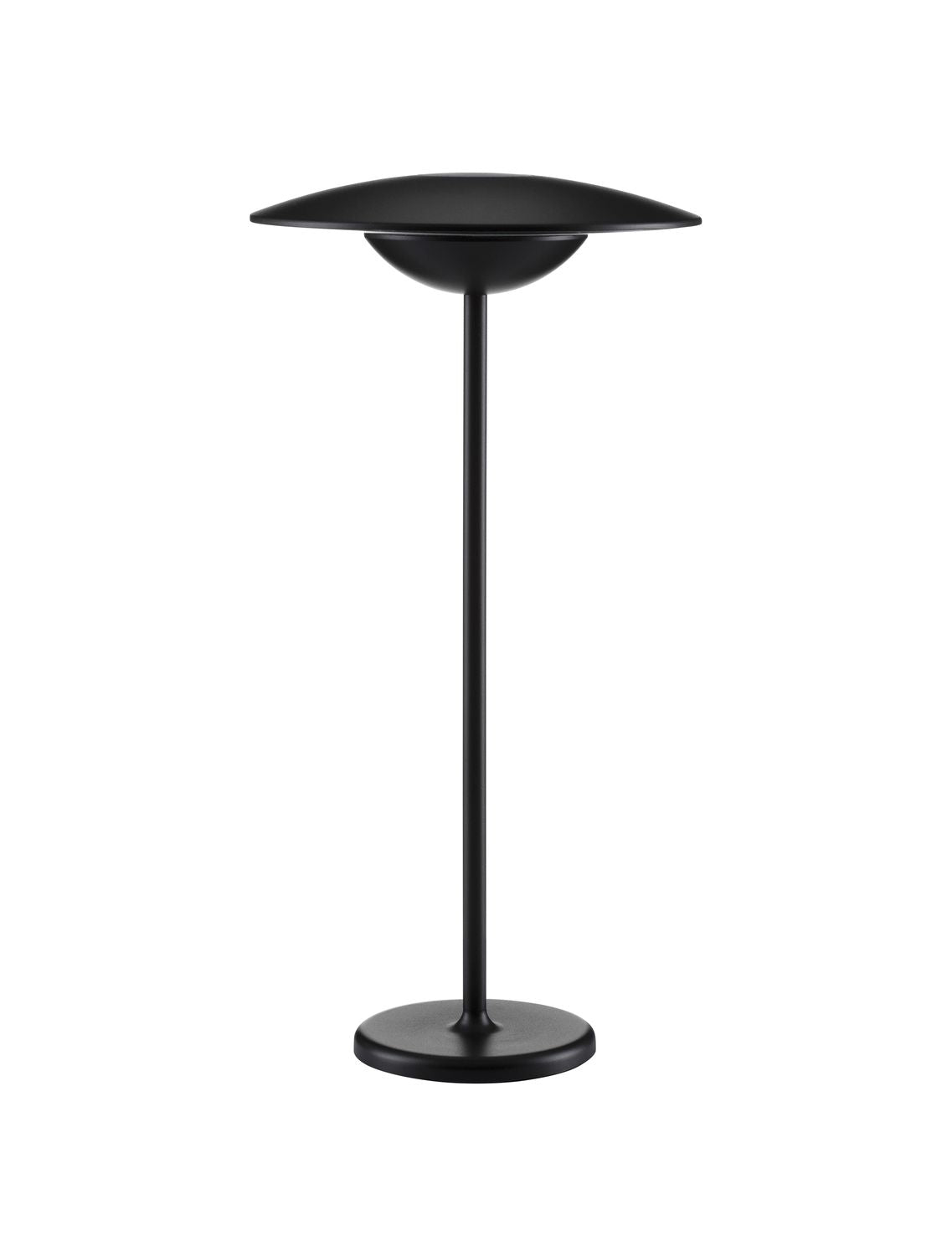 Vue de face du luminaire noir sur fond blanc, silhouette et tige fine