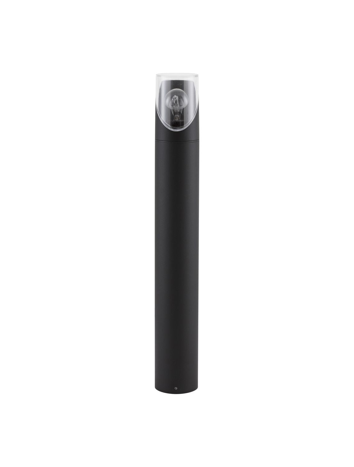 Borne cylindrique anthracite présentée en pied, de face sur fond blanc