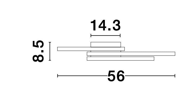 Schéma coté indiquant 56 cm de largeur et 8,5 cm de hauteur totale