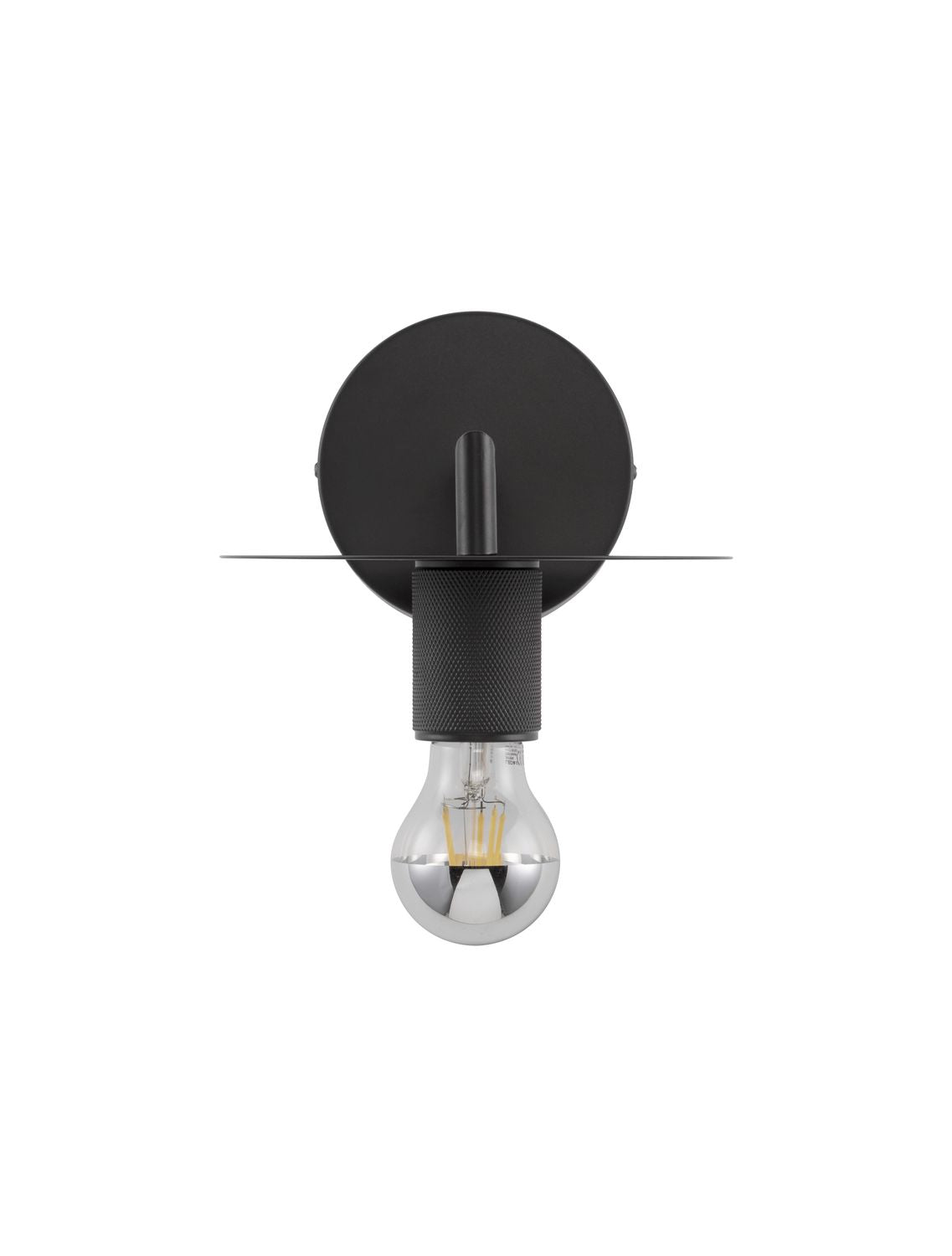 Même applique photographiée de face sur fond blanc, ampoule allumée éclairant la pièce