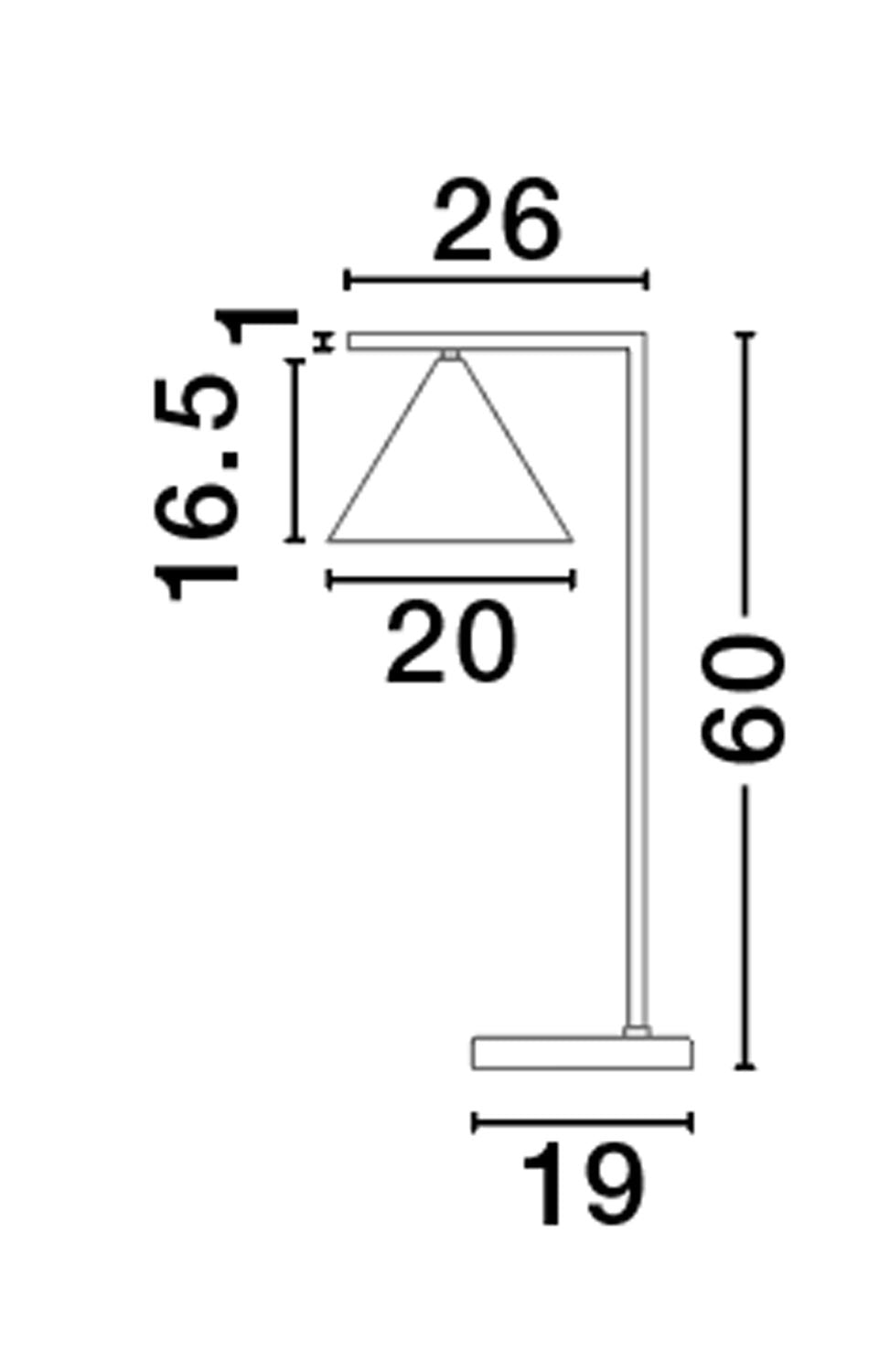Schéma de dimensions en noir et blanc avec hauteur totale, largeur et diamètre de l'abat-jour