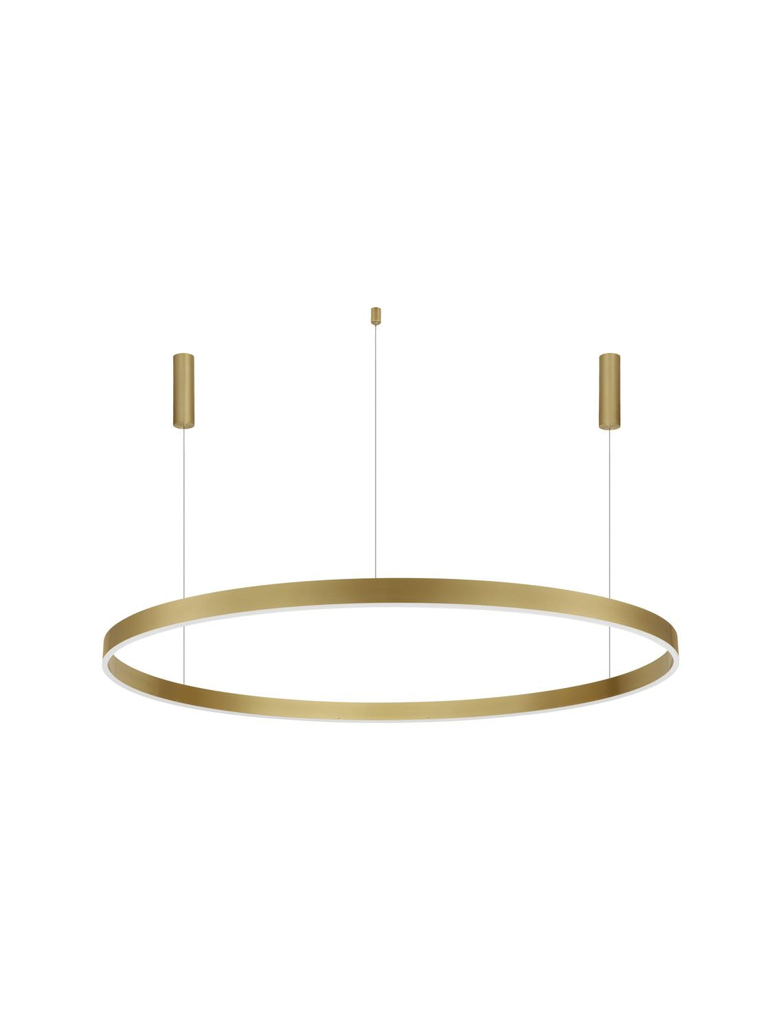 Vue produit détourée sur fond blanc du luminaire circulaire laiton suspendu