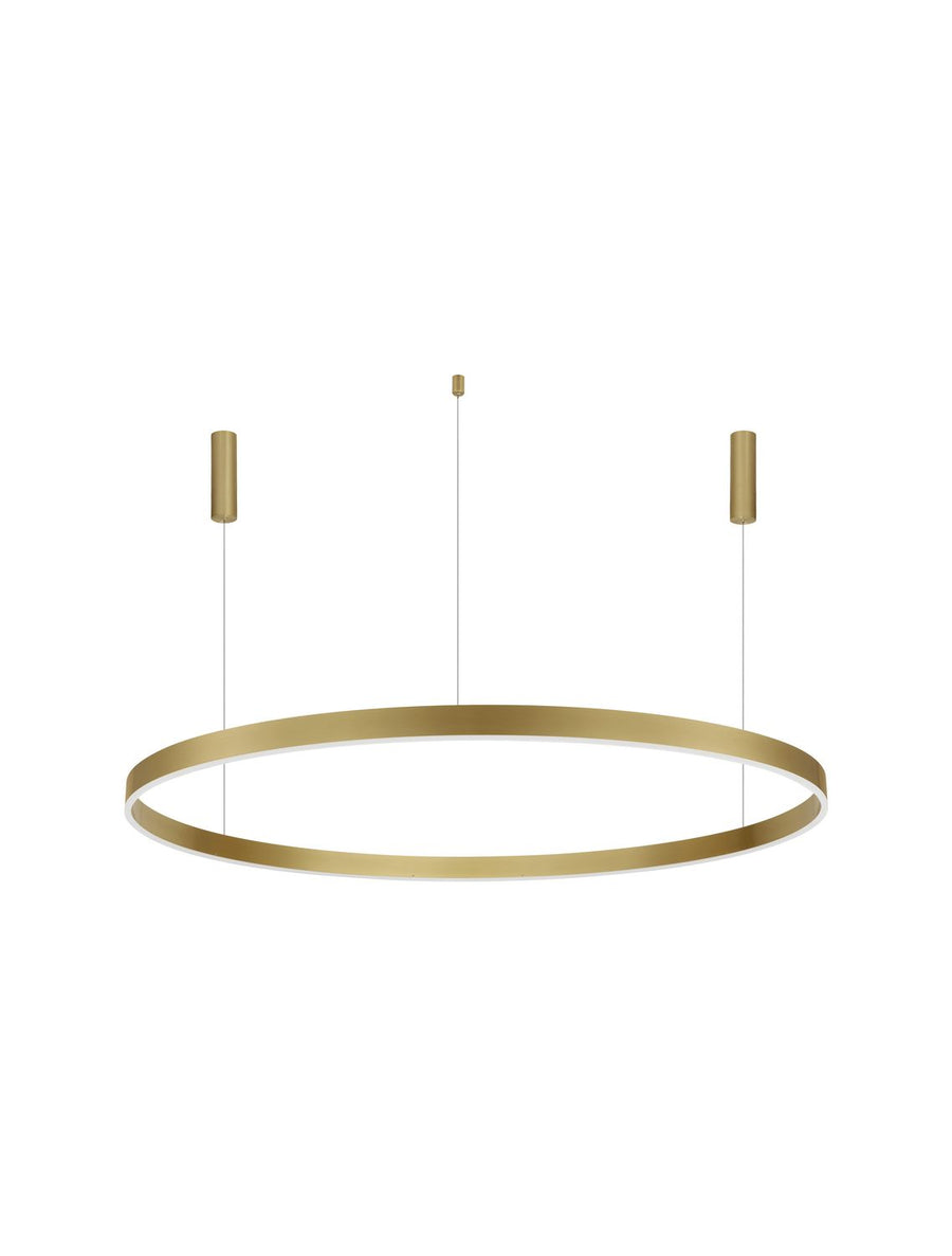 Vue produit détourée sur fond blanc du luminaire circulaire laiton suspendu