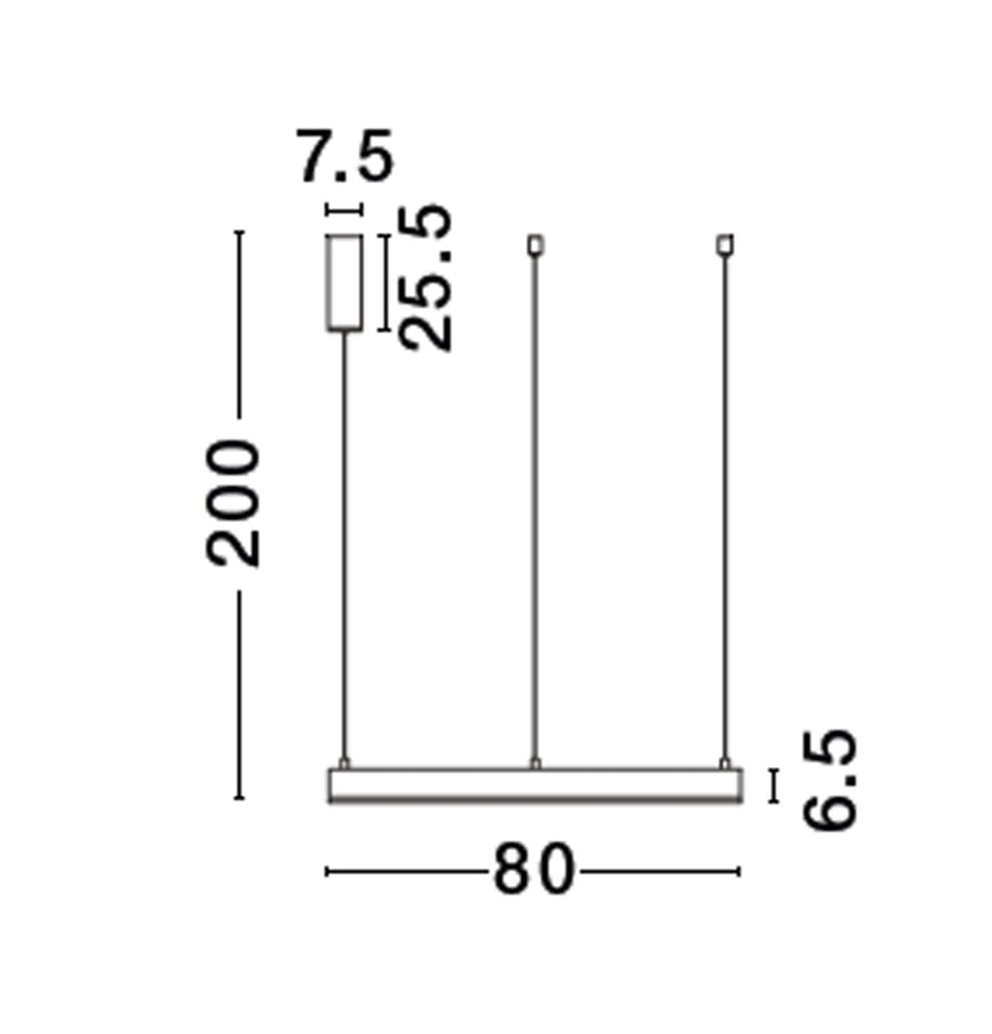 Schéma de dimensions du luminaire avec hauteur 200 cm et diamètre 80 cm