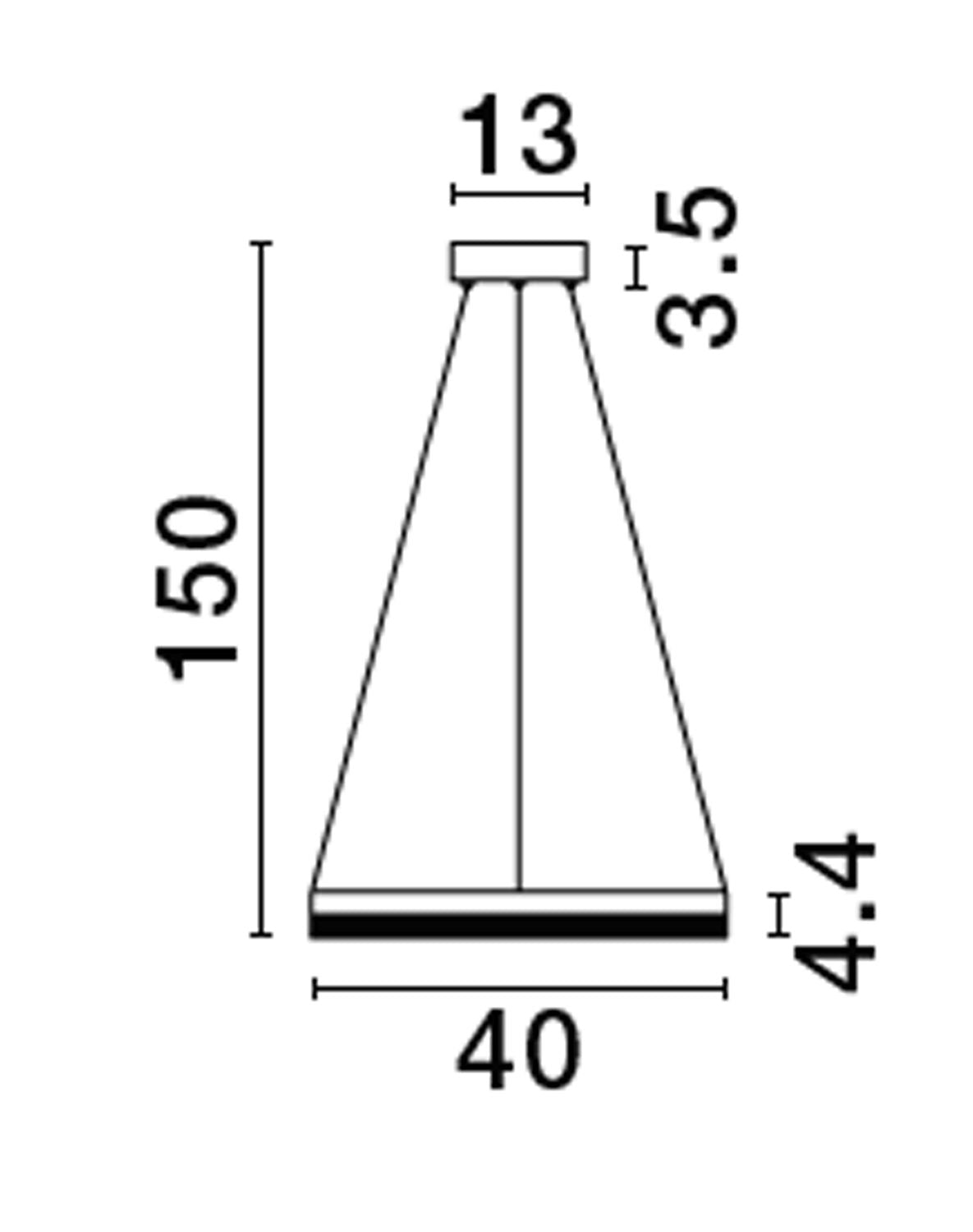 Schéma de dimensions cotées : hauteur 150 cm et diamètre 40 cm