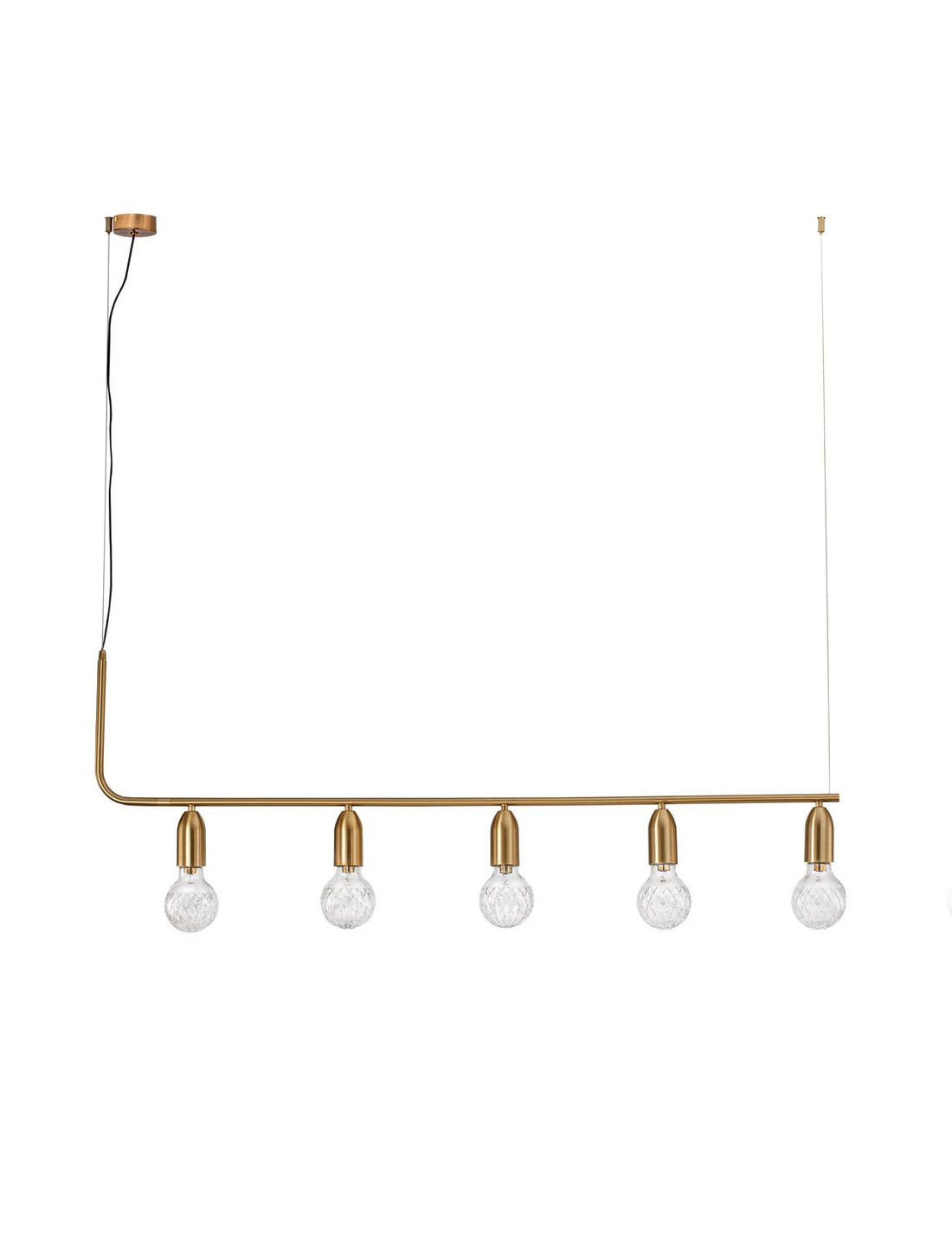 Suspension Veda 5 lumières laiton, verre, L 128 cm