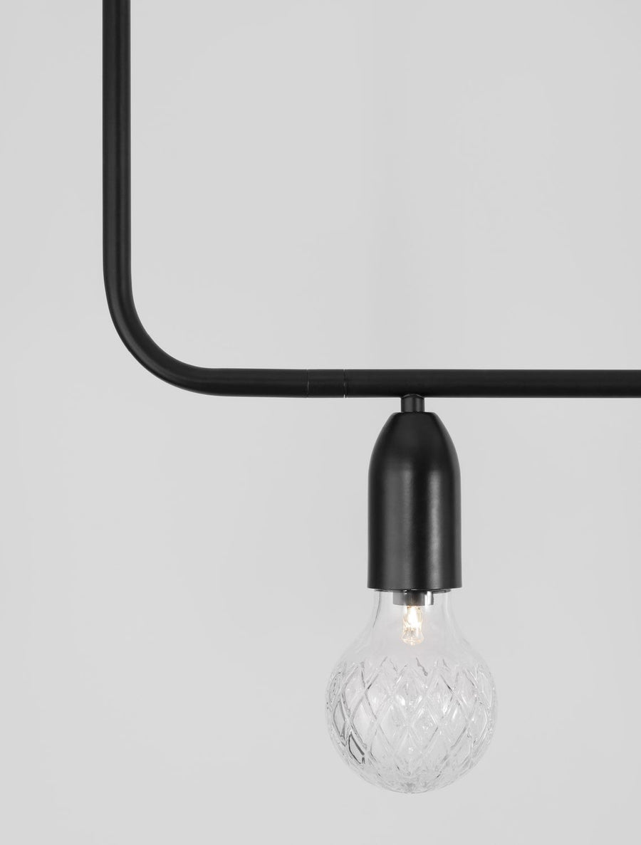 Suspension Veda 5 lumières noire, verre, L 128 cm