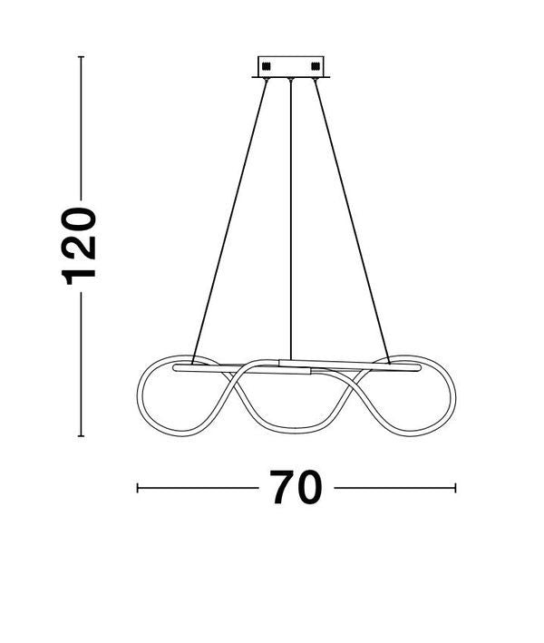 Schéma de dimensions du luminaire : hauteur 120 cm et largeur 70 cm