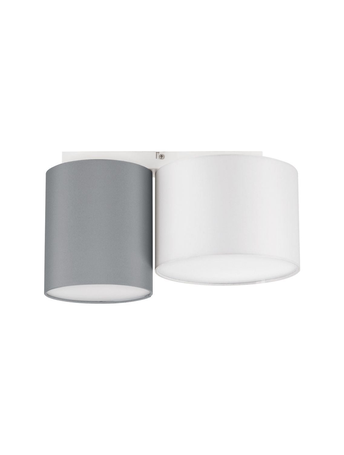 Vue de face sur fond blanc du luminaire aux deux abat-jours cylindriques