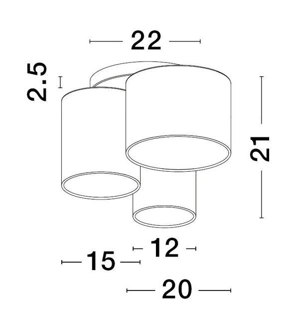 Schéma de dimensions coté du plafonnier, largeur vingt-deux et hauteur vingt et un
