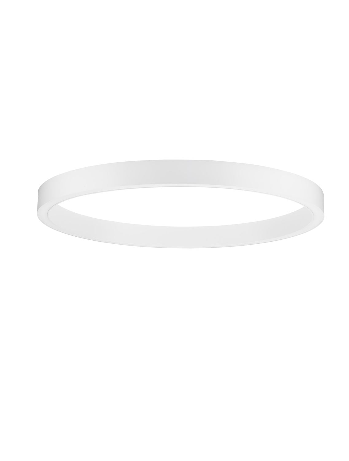 Vue de face du plafonnier annulaire blanc sur fond blanc neutre