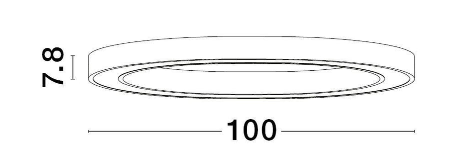Schéma de dimensions du plafonnier, diamètre 100 cm et hauteur 7,8 cm.