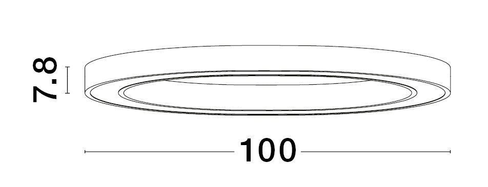 Schéma technique du plafonnier avec diamètre 100 cm et hauteur 7,8 cm.