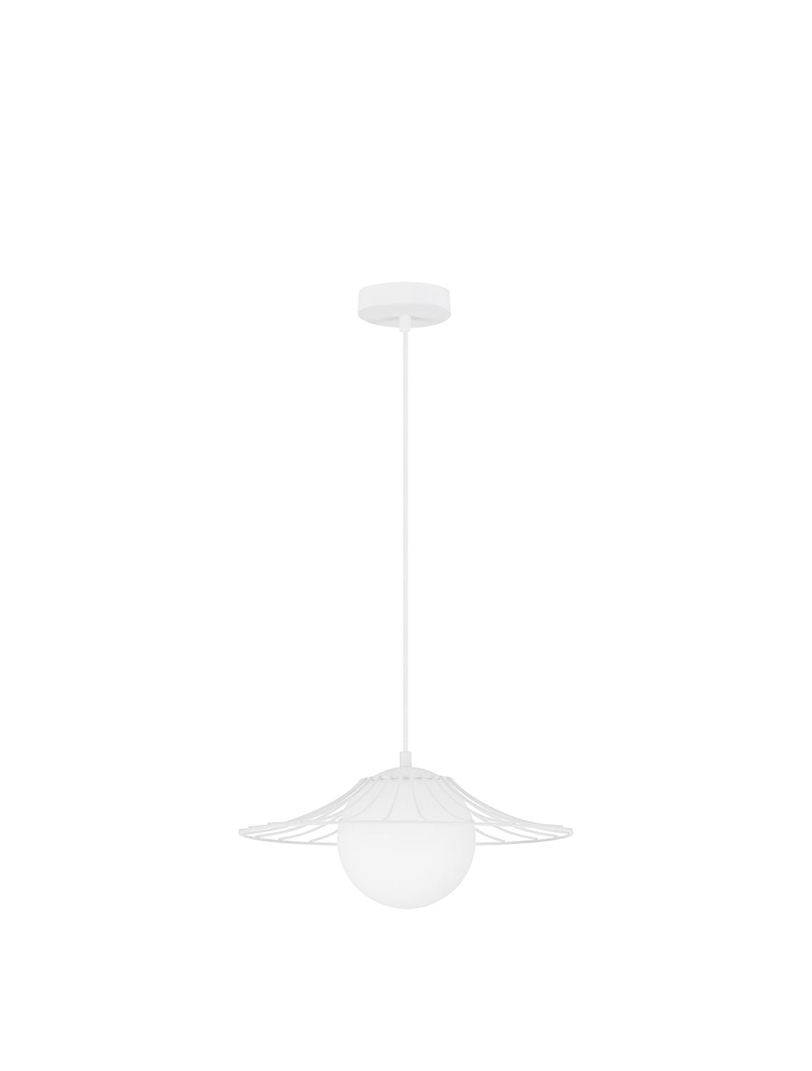 Vue de face du luminaire suspendu blanc sur fond neutre