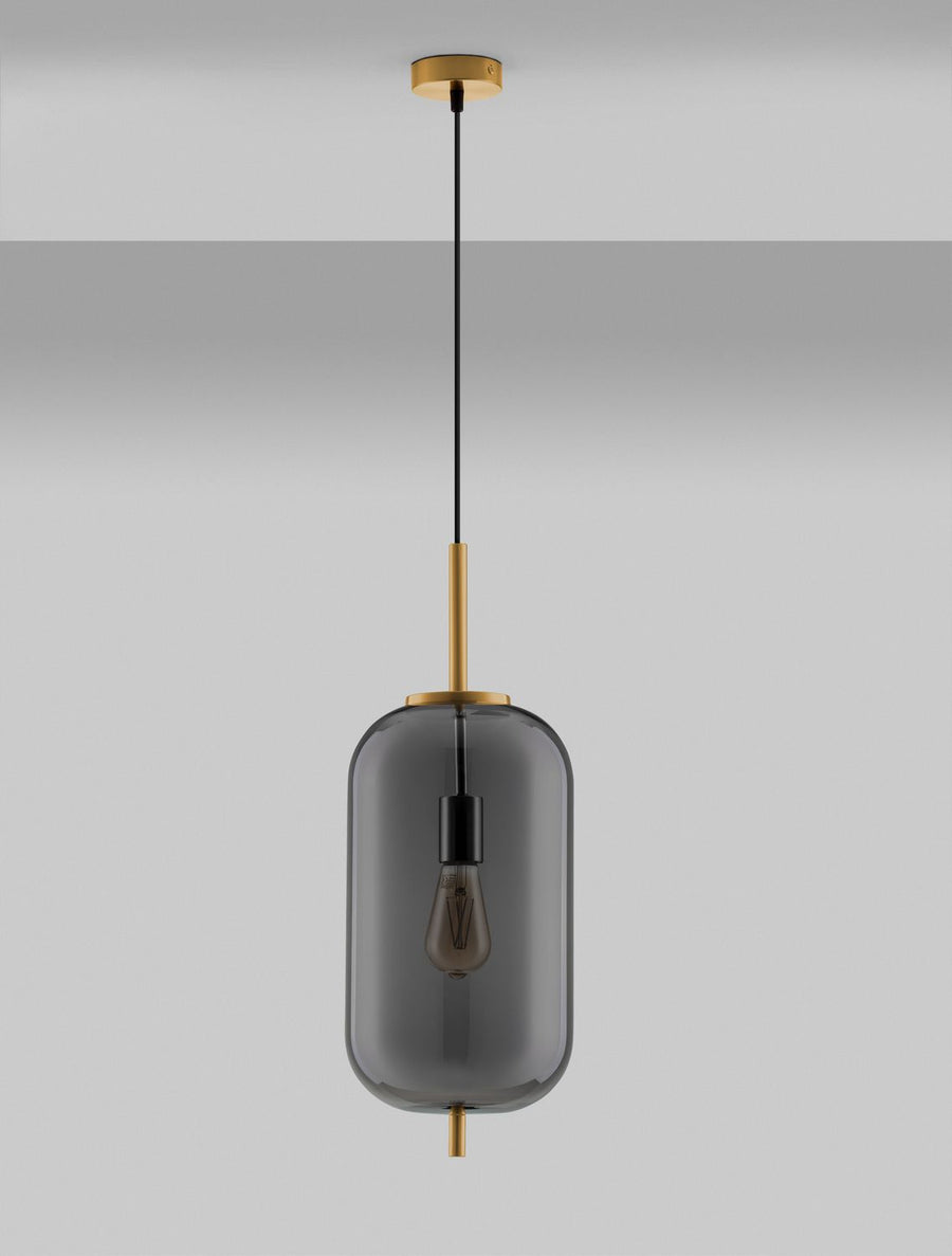 Suspension éteinte vue de face sur fond gris uniforme et clair
