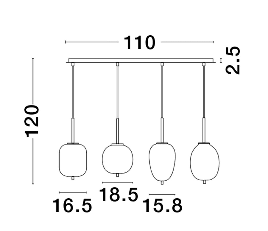 Suspension Lato 4 lumières dorée, verre