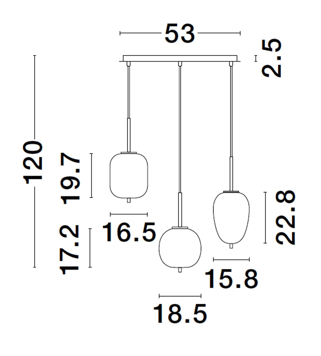 Suspension Lato 3 lumières noire, verre (9624099)