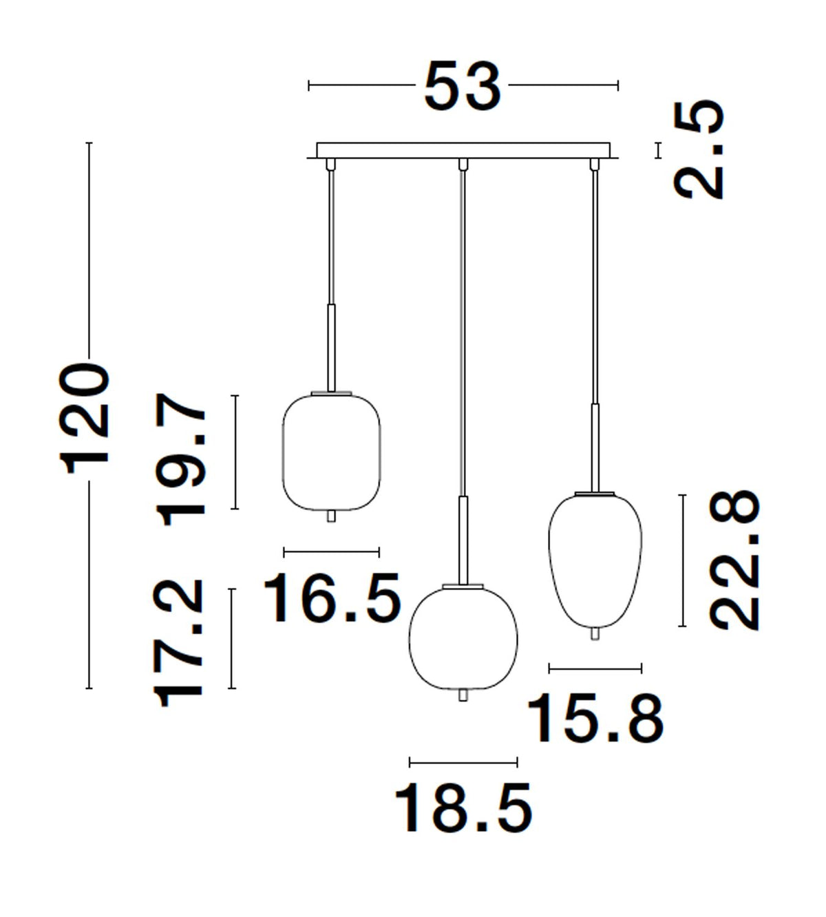 Suspension Lato 3 lumières noire, verre (9624099)