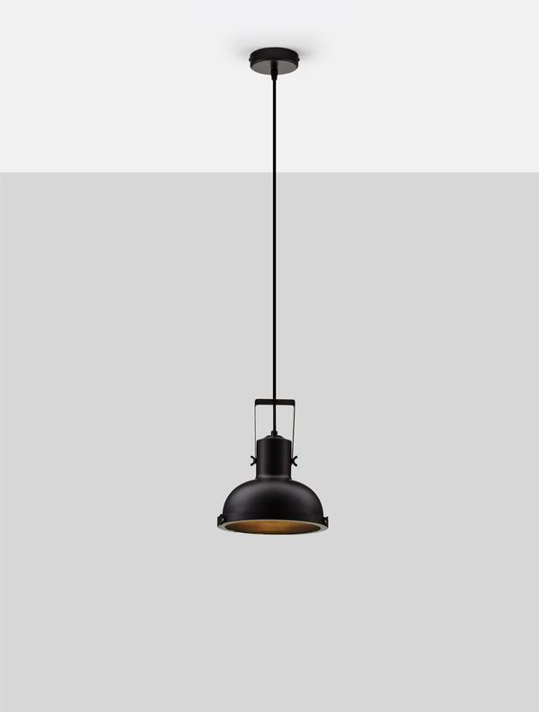 Même suspension vue de profil, intérieur doré de l'abat-jour révélé