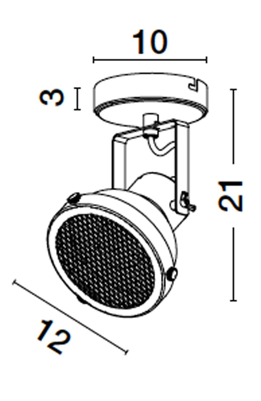 Schéma de dimensions cotées de l'applique, largeur 12 et hauteur 21
