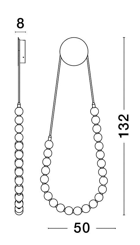 Applique murale Perla dorée, verre, H 132 cm