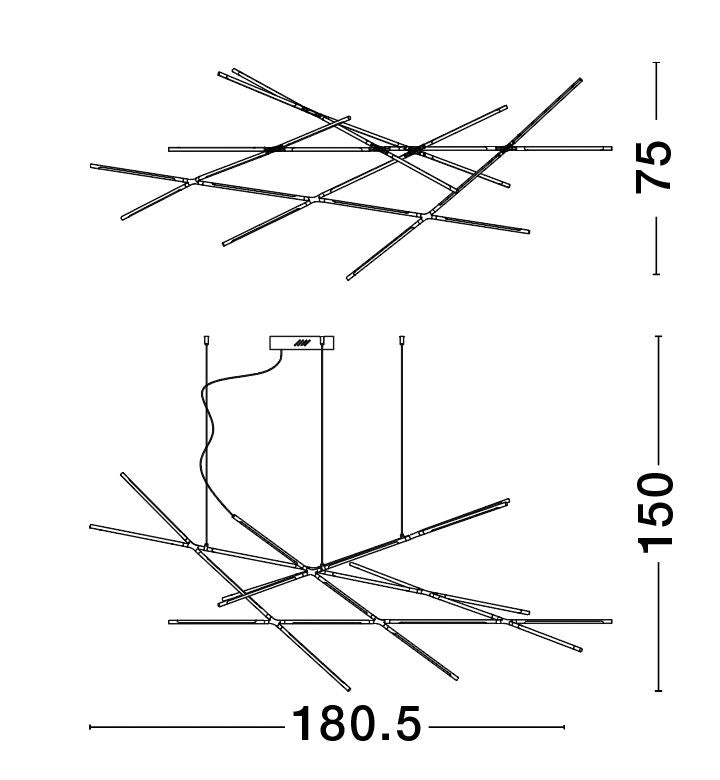Suspension Raccio noire, H 200 cm (9695216)
