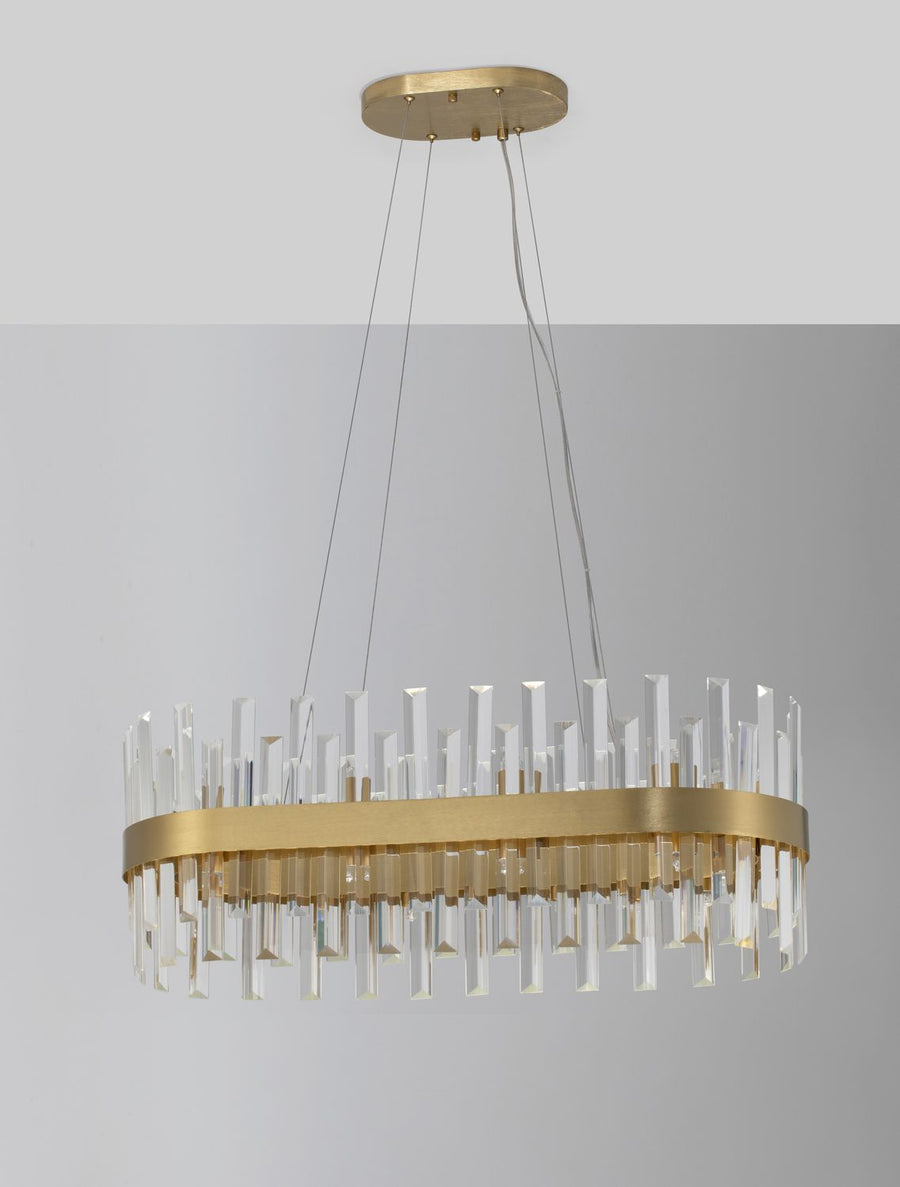Suspension Crown 10 lumières dorée, cristal