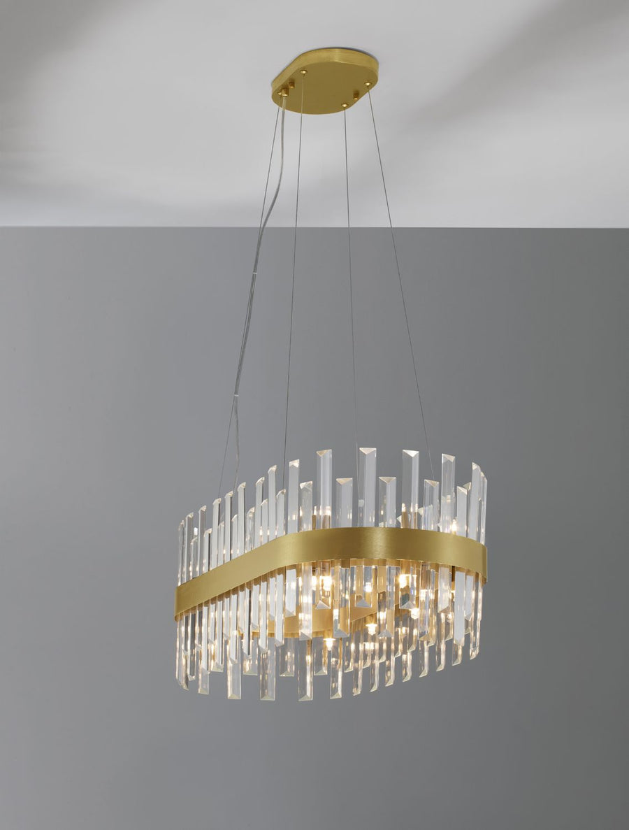 Suspension Crown 10 lumières dorée, cristal