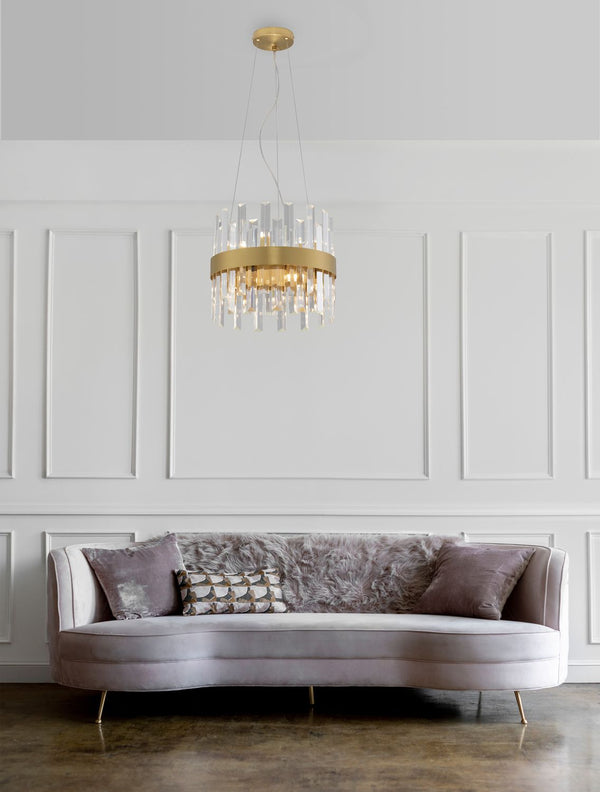 Suspension Crown 5 lumières dorée, cristal