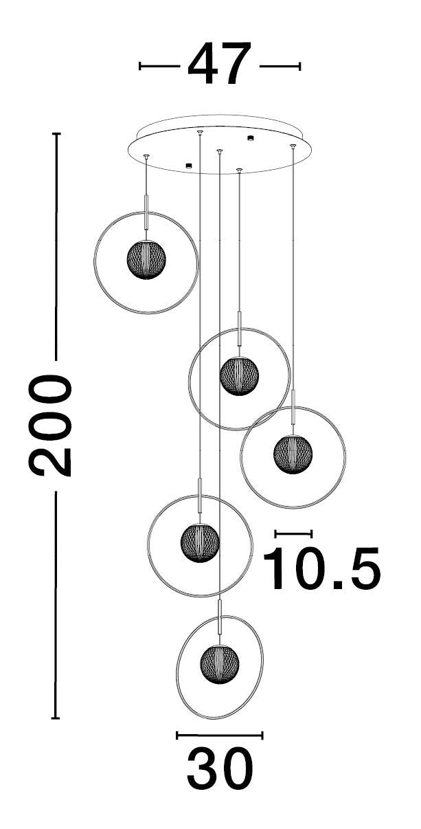 Schéma de dimensions avec diamètre 47 cm, hauteur 200 cm et 30 cm