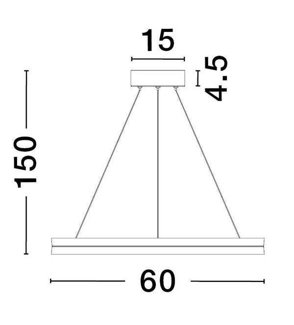 Schéma technique coté avec hauteur 150 cm et diamètre 60 cm.