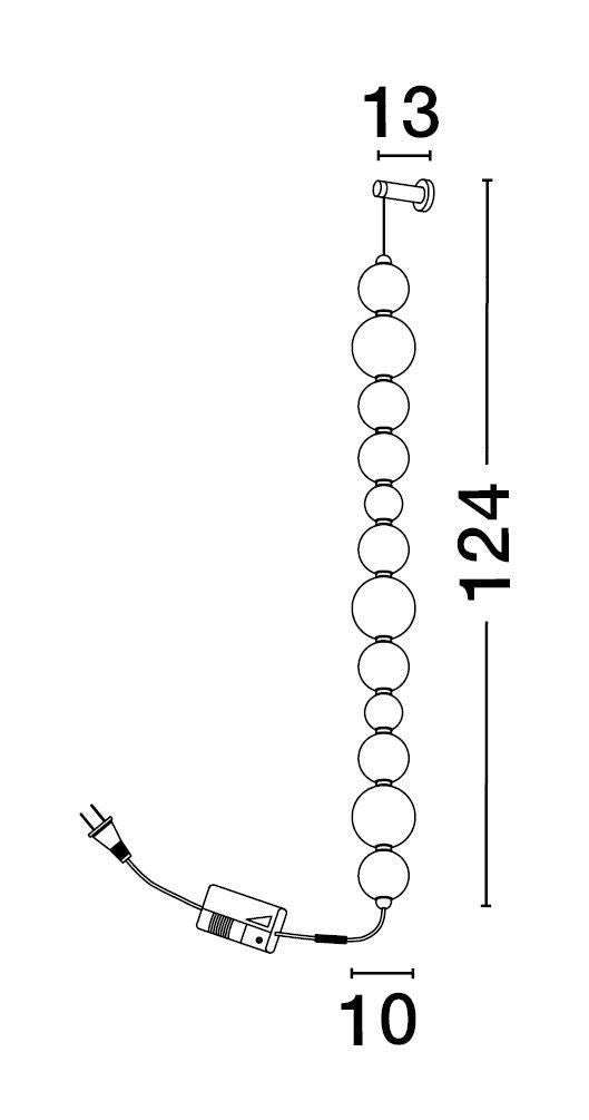 Schéma de dimensions du luminaire : hauteur 124 cm et largeur 13 cm