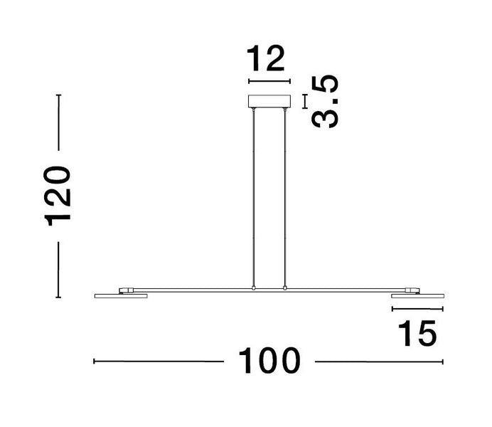 Schéma coté du luminaire : hauteur 120 cm et largeur 100 cm