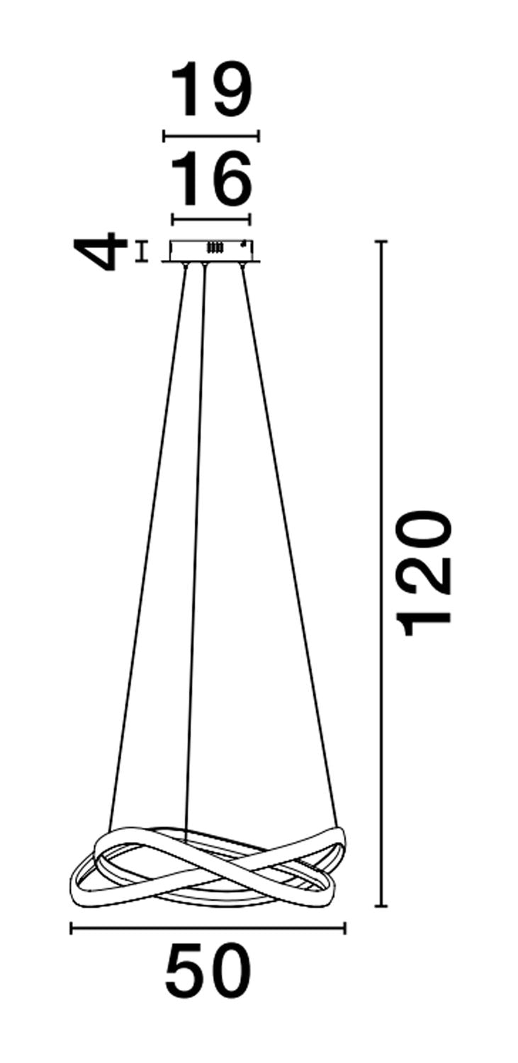 Schéma coté du luminaire avec diamètre, hauteur de suspension et rosace