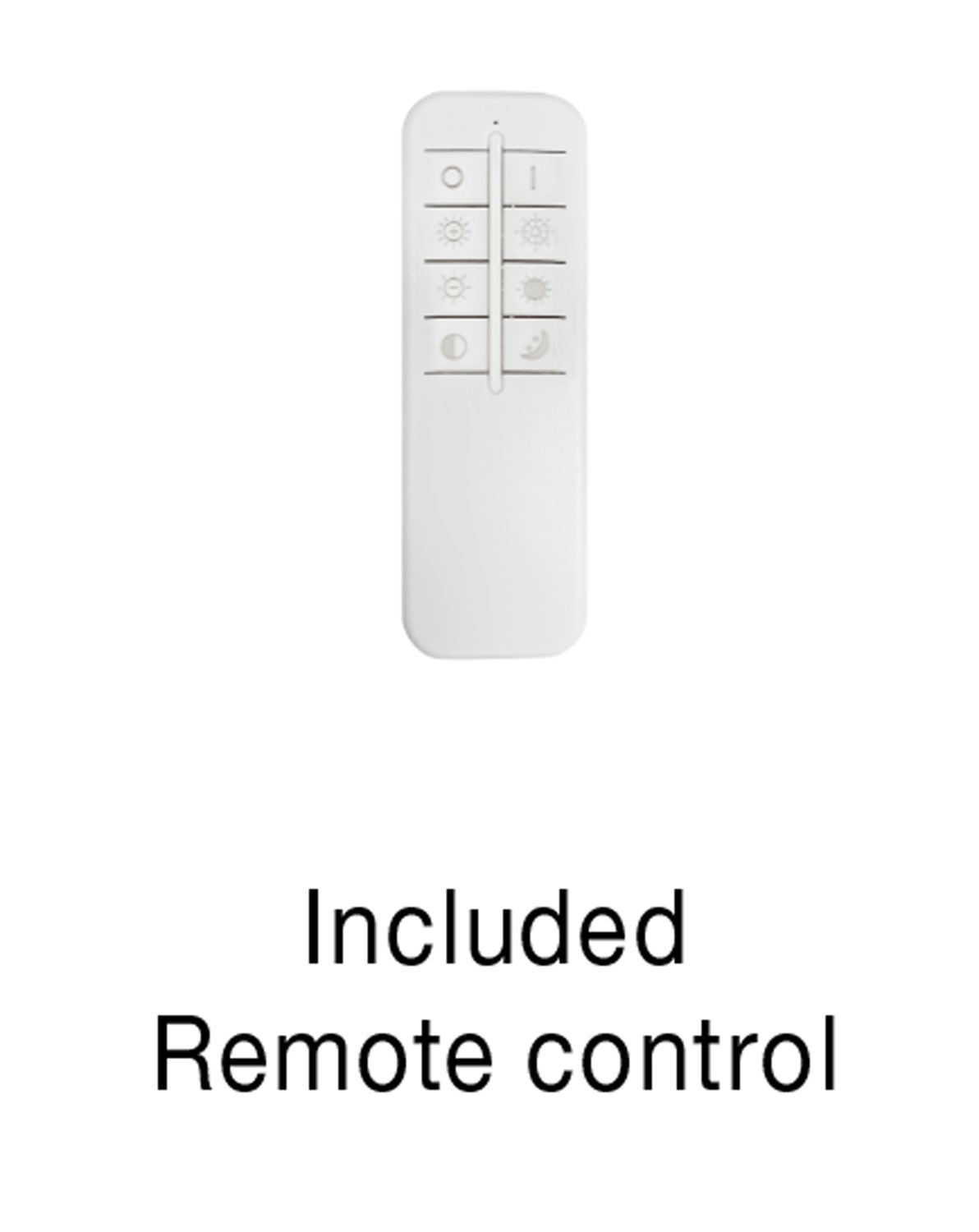 Télécommande blanche incluse avec boutons de réglage d'intensité et de température.