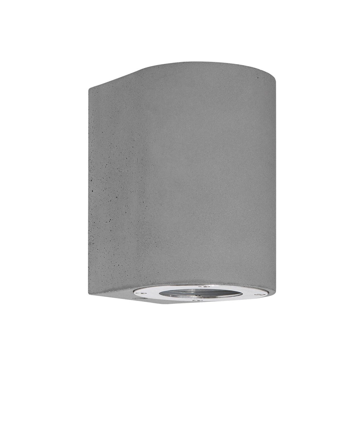 Gros plan du bloc béton gris vu de dessous, douille et verre
