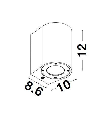 Schéma de dimensions : hauteur 12 cm, profondeur 8,6 cm, diamètre 10 cm