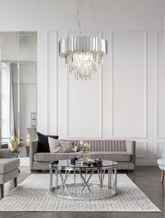 Suspension Magnolia 6 lumières chromée, cristal