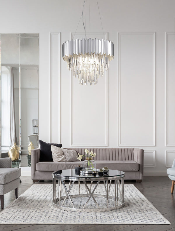 Suspension Magnolia 6 lumières chromée, cristal