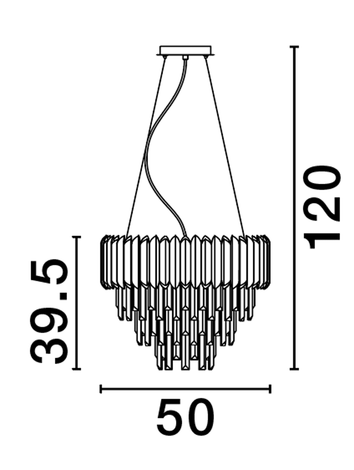 Schéma coté indiquant 50 cm de diamètre et 120 cm de hauteur