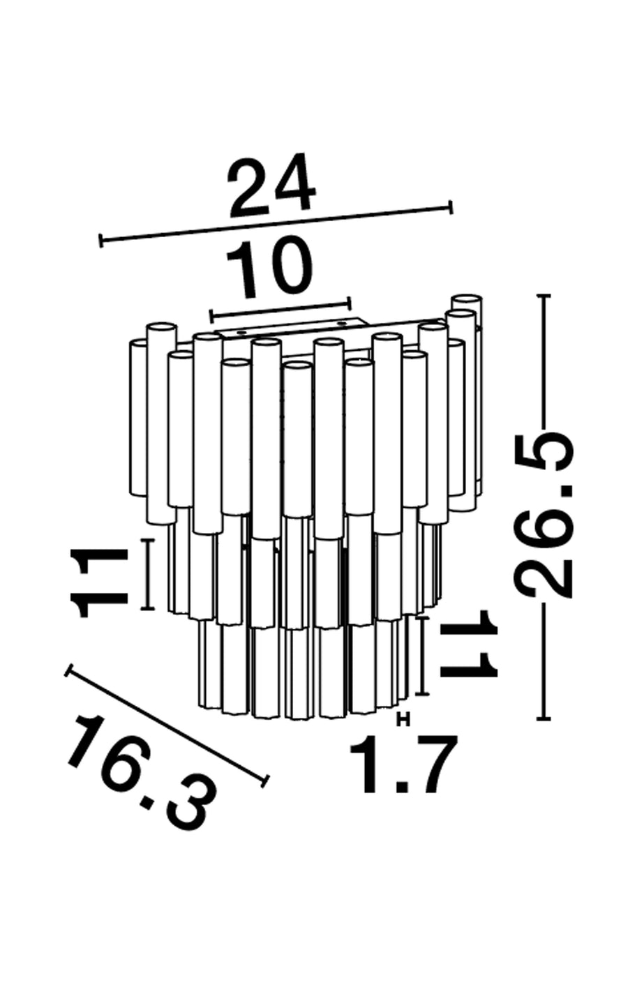 Schéma technique coté : largeur 24 cm, hauteur 26,5 cm, profondeur 16,3 cm