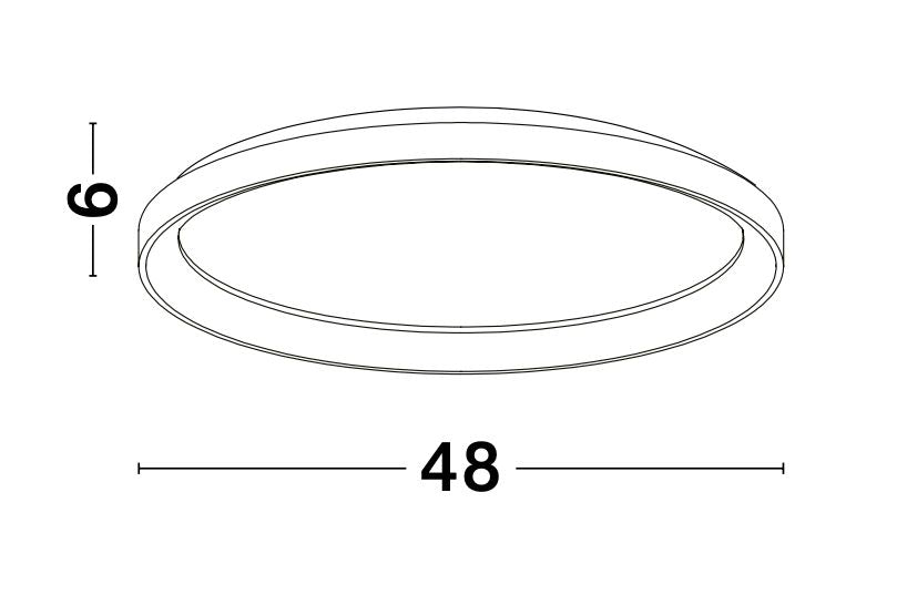 Schéma de dimensions indiquant 48 cm de diamètre et 6 cm d'épaisseur.