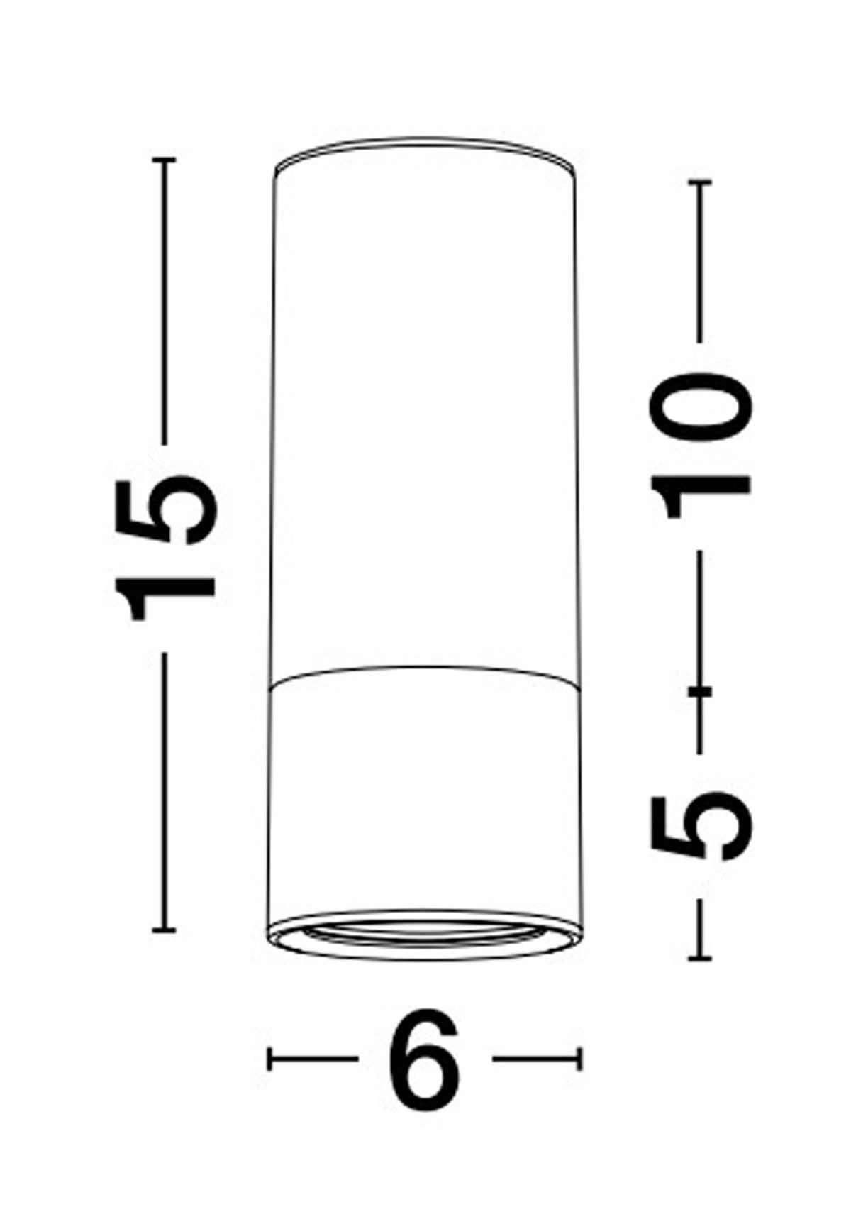 Schéma de dimensions du plafonnier, hauteur 15 cm et diamètre 6 cm.