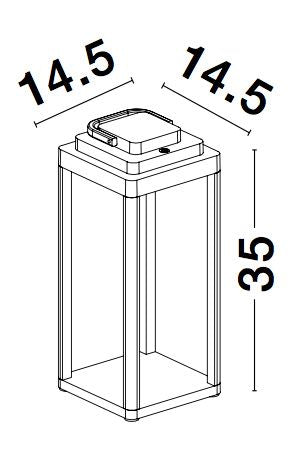 Schéma coté du luminaire indiquant les dimensions 14,5 x 14,5 x 35 cm