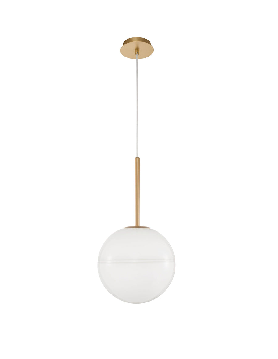 Vue de face de la suspension avec rosace, câble et globe en verre