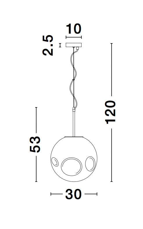 Schéma de dimensions du luminaire : hauteur 120 cm, diamètre 30 cm.