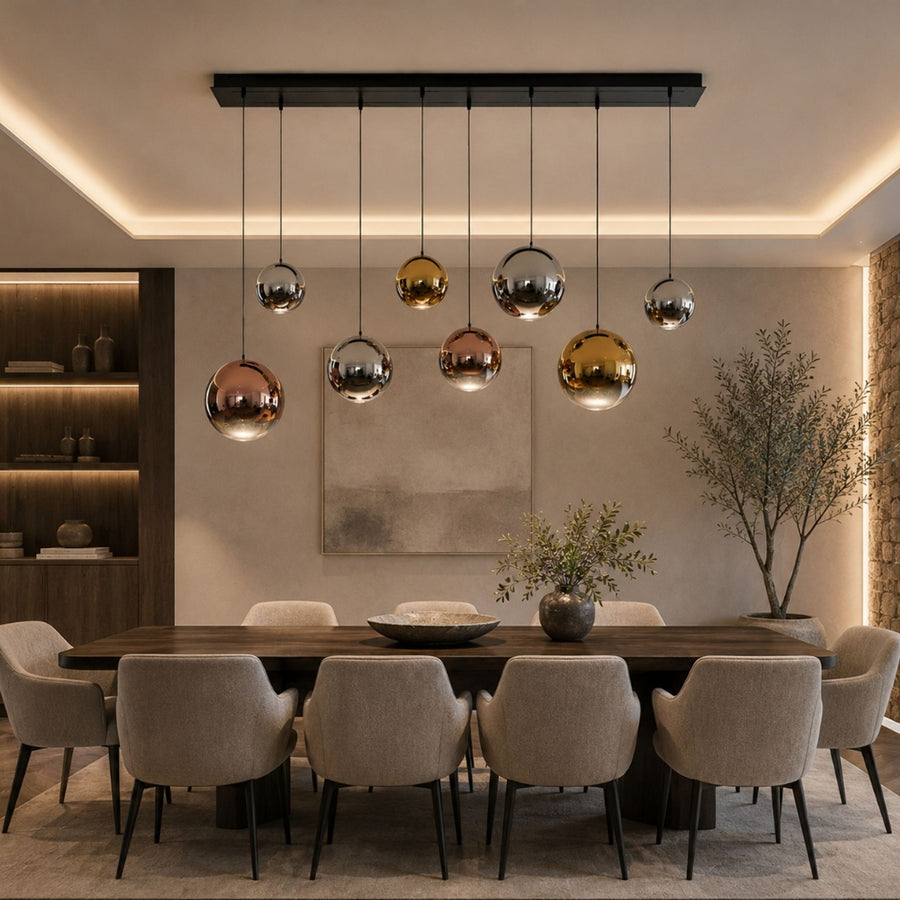 Suspension de table Orb 8 lumières sur 2 rangées, longueur 160 cm
