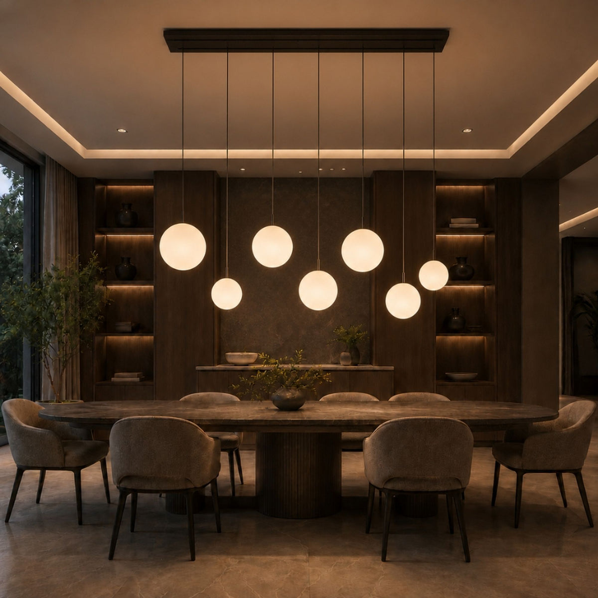 Suspension de table Orb 8 lumières sur 2 rangées, longueur 160 cm